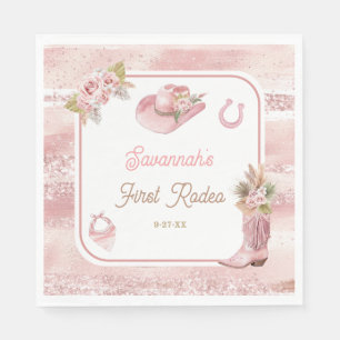 Pink Boho First Rodeo 1. Geburtstag Serviette