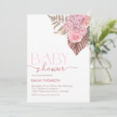 Pink Boho Floral Baby Dusche Einladung (Stehend Vorderseite)