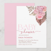 Pink Boho Floral Baby Dusche Einladung (Vorne/Hinten)