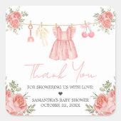 Pink Boho Floral Baby Dusche Quadratischer Aufkleber (Vorderseite)