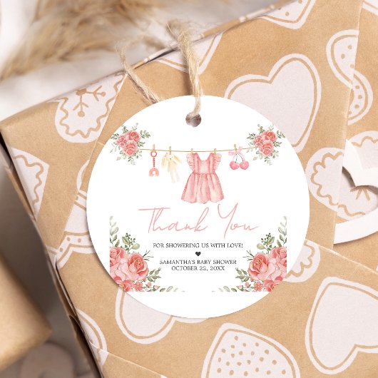 Pink Boho Floral Baby Dusche Runde Geschenkanhänger