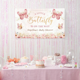 Pink Boho Floral Butterfly Babydusche Banner