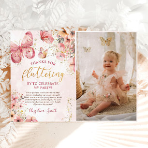 Pink Boho Floral Butterfly Babydusche Foto Dankeskarte