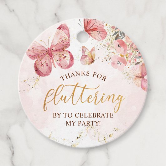 Pink Boho Floral Butterfly Babydusche Geschenkanhänger (Vorderseite)