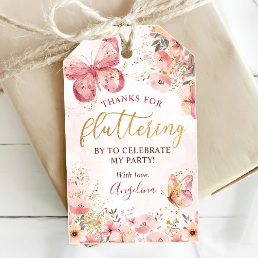 Pink Boho Floral Butterfly Babydusche Geschenkanhänger