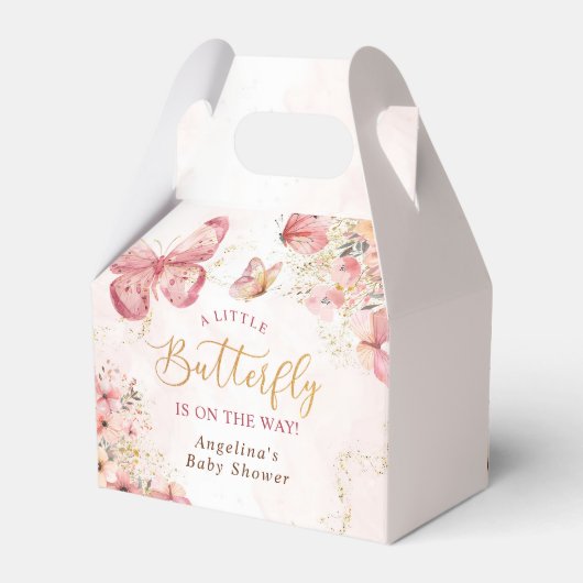 Pink Boho Floral Butterfly Babydusche Geschenkschachtel (Rückseite)