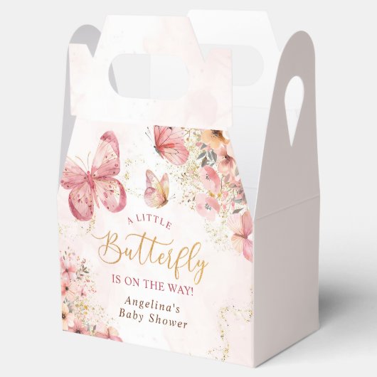 Pink Boho Floral Butterfly Babydusche Geschenkschachtel (Geöffnet)