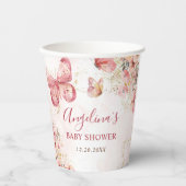 Pink Boho Floral Butterfly Babydusche Pappbecher (Vorderseite)