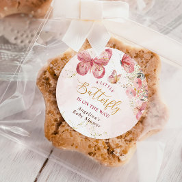 Pink Boho Floral Butterfly Babydusche Runder Aufkleber