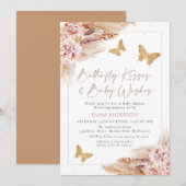Pink Boho Floral Butterfly Kisses Baby Dusche Einladung (Vorne/Hinten)