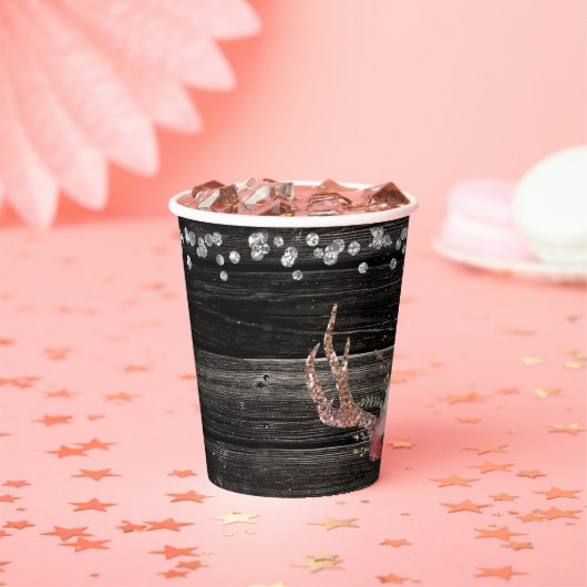 Pink Boho Floral Deer Antlers Rustikaler Glanz Pappbecher (Insitu)