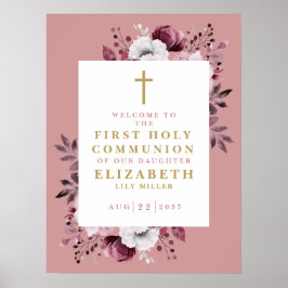 Pink Boho Floral Erste Heilige Kommune Begrüßungsz Poster