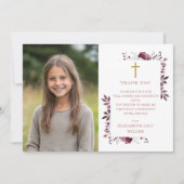 Pink Boho Floral Foto Erste Heilige Kommune Dankeskarte (Vorderseite)