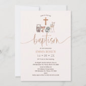 Pink Boho Floral Gold Kalligrafie Taufe Einladung (Rückseite)