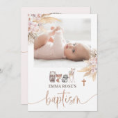 Pink Boho Floral Gold Kalligrafie Taufe Einladung (Vorne/Hinten)