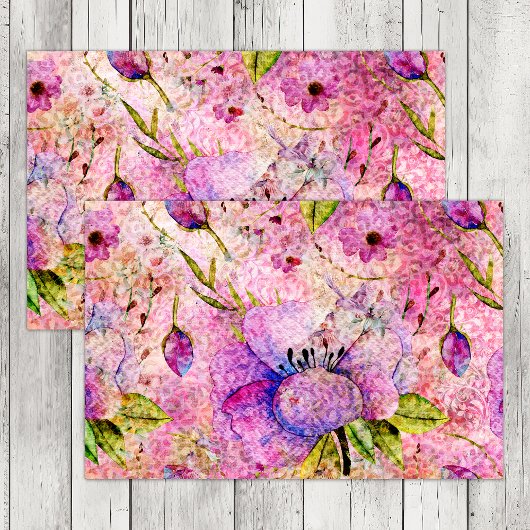 PINK BOHO FLORAL GRUNGE DECOUPAGE SEIDENPAPIER