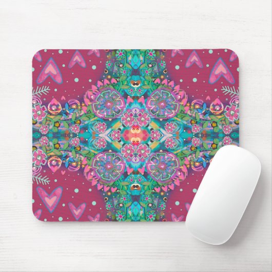 Pink Boho Floral Herzmuster fröhlich Hübsch Mousepad (Mit Mouse)