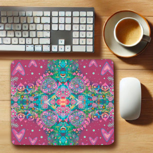 Pink Boho Floral Herzmuster fröhlich Hübsch Mousepad