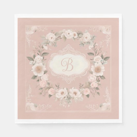 Pink Boho Floral Monogramm Serviette (Vorderseite)