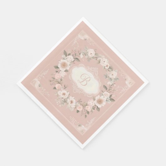Pink Boho Floral Monogramm Serviette (Ecke)
