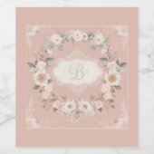 Pink Boho Floral Monogramm Weinetikett (Einzelnes Label)