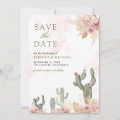 Pink Boho Floral Pampas Cactus Foto Wedding Save The Date (Vorderseite)