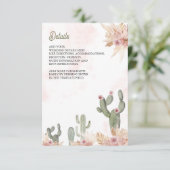 Pink Boho Floral Pampas Cactus Wedding Details Begleitkarte (Stehend Vorderseite)