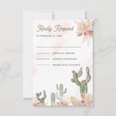 Pink Boho Floral Pampas Cactus Wedding RSVP Karte (Vorderseite)