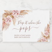 Pink Boho Floral Pampas Gras Pop es, wenn sie Pop Schaumweinetikett (Einzelnes Label)