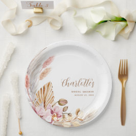 Pink Boho Floral Pampas Grass | BRAUTPARTY Pappteller