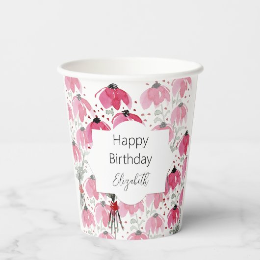 Pink Boho Floral Pappbecher (Rückseite)