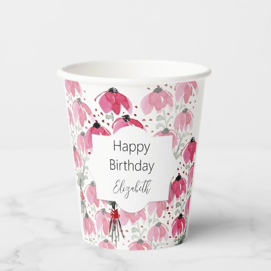 Pink Boho Floral Pappbecher (Vorderseite)