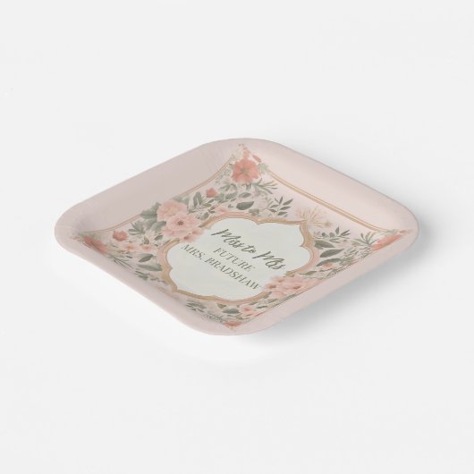 Pink Boho Floral Pappteller (Gewinkelt)