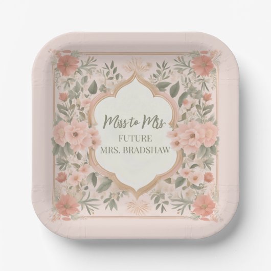 Pink Boho Floral Pappteller (Vorderseite)