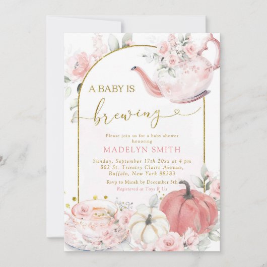 Pink Boho Floral Pumpkin Ein Baby braut Einladung (Vorderseite)