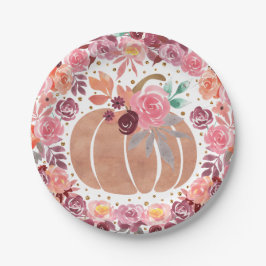Pink Boho Floral Pumpkin Tagesdusche Papierplatte Pappteller