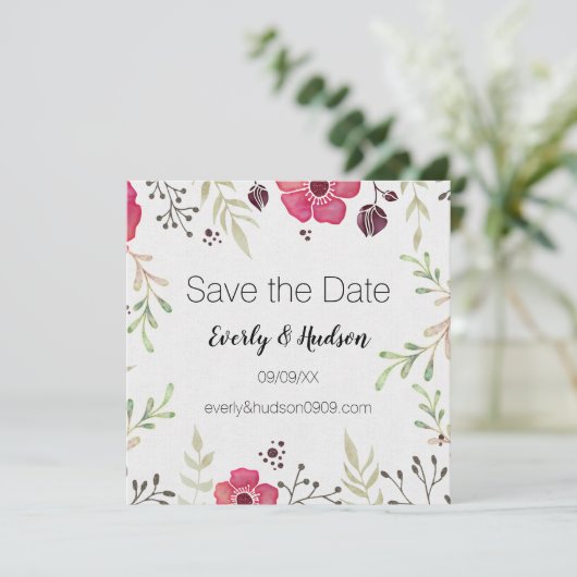 Pink Boho Floral Save the Date (Stehend Vorderseite)