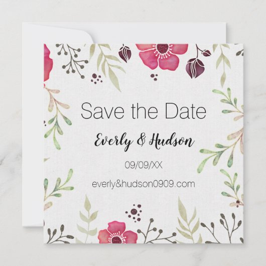 Pink Boho Floral Save the Date (Vorderseite)