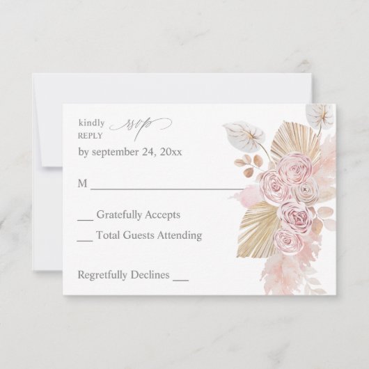 Pink Boho Floral UAWG RSVP Karte (Vorderseite)