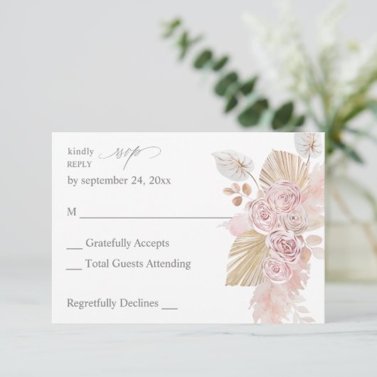 Pink Boho Floral UAWG RSVP Karte (Stehend Vorderseite)