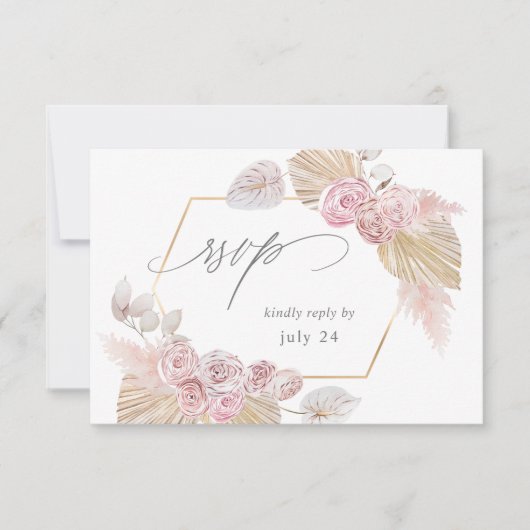 Pink Boho Floral w Meal UAWG RSVP Karte (Vorderseite)