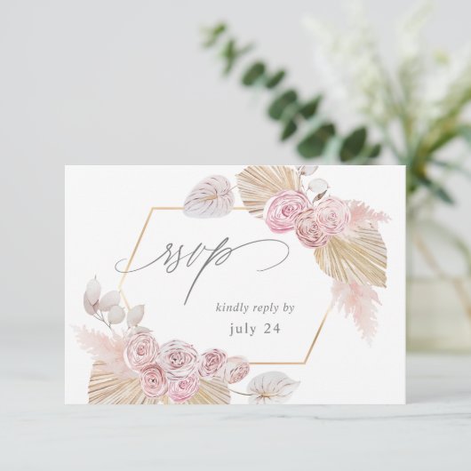 Pink Boho Floral w Meal UAWG RSVP Karte (Stehend Vorderseite)