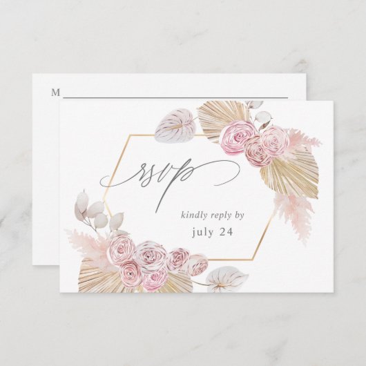 Pink Boho Floral w Meal UAWG RSVP Karte (Vorne/Hinten)
