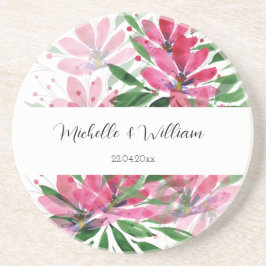 Pink Boho Floral Watercolor Mit Monogramm Getränkeuntersetzer