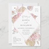 Pink Boho Floral Wedding Einladung (Vorderseite)