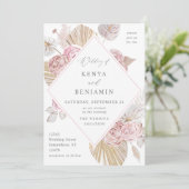 Pink Boho Floral Wedding Einladung (Stehend Vorderseite)
