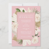 Pink Boho Floral Wedding Einladung (Vorderseite)
