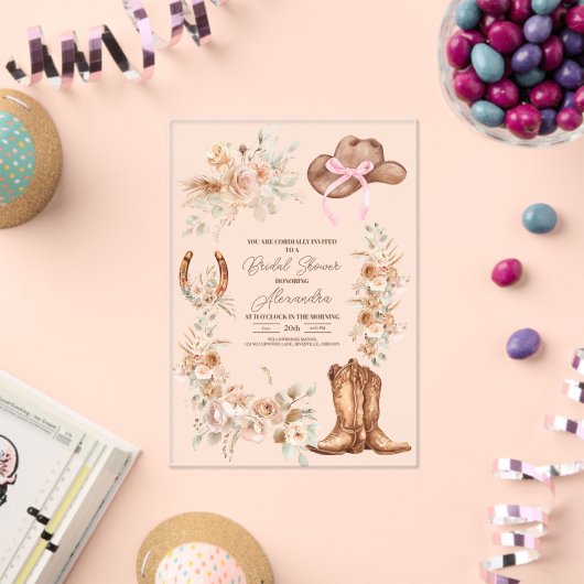 Pink Boho Floral Western Brautparty Acryleinladungen (Insitu (Feier))