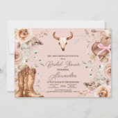 Pink Boho Floral Western Brautparty Einladung (Vorderseite)