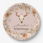 Pink Boho Floral Western Brautparty Pappteller (Vorderseite)